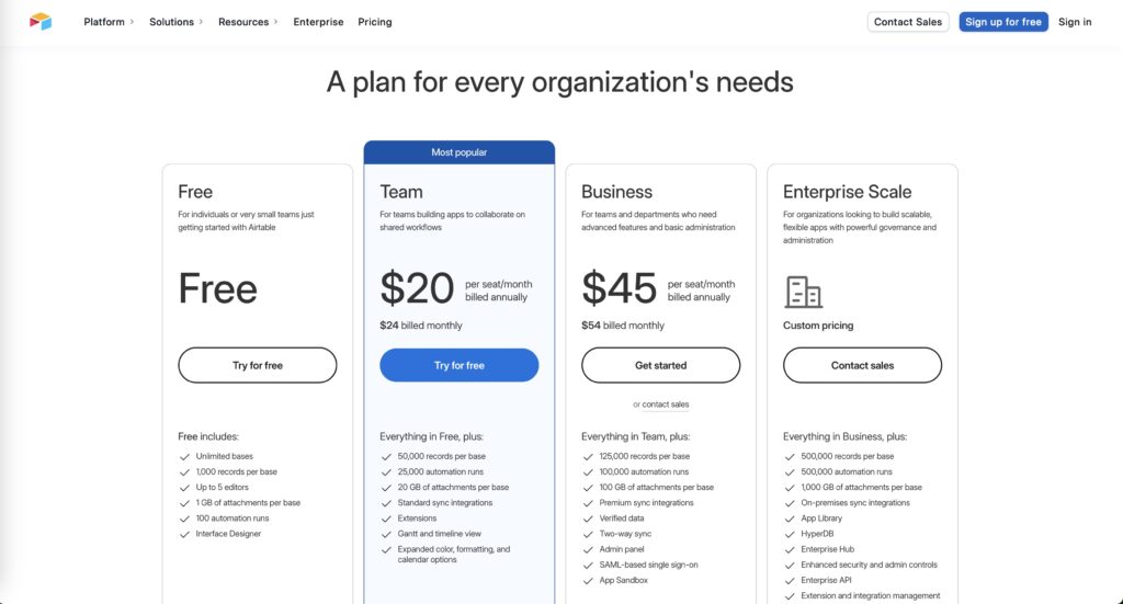 Airtable Pricing