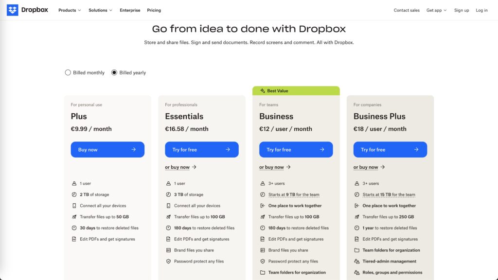 Dropbox Pricing