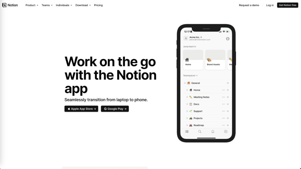 Notion mobile app integration